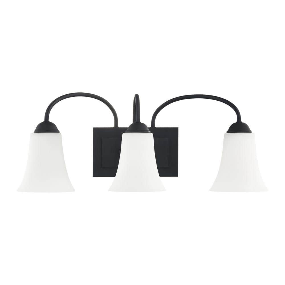 Elegant Ridgedale Black 3-Light Vanity with Satin Opal White Glass
