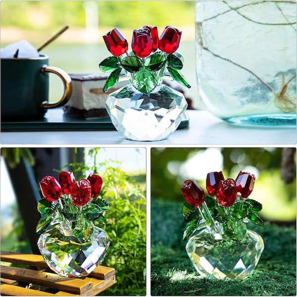 4.5 in. x 3.5 in. Red Crystal Rose Figurine in Gift Box: Spring