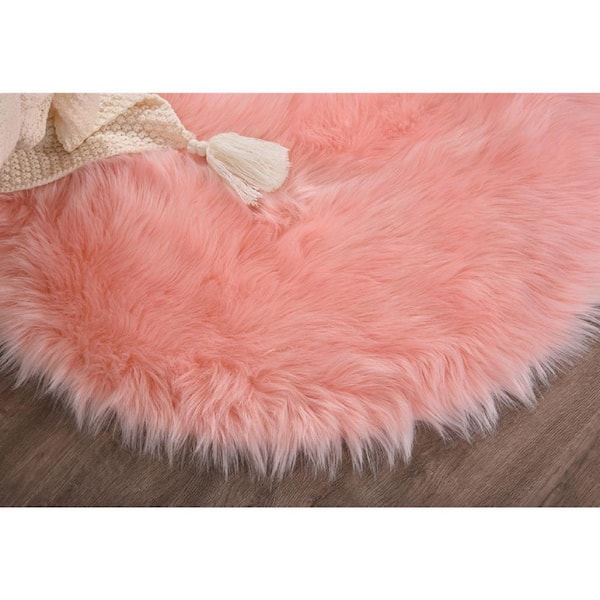 Latepis Sheepskin Faux Furry Pink Cozy Rugs 8 ft. x 10 ft. Area Rug