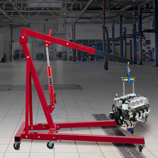 8-Tons 17636 lbs. Red Hydraulic Long Ram Jack Manual Cherry Picker with Dual Piston Pump, Clevis Base and Handle