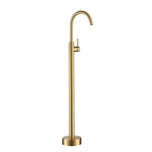 Freestanding Floor Mount Single Handle Bath Tub Filler Faucet with Water Supply Lines in Brushed Gold