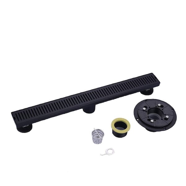 WOWOW 24 in. Stainless Steel Linear Shower Drain in Black with Removable Cover Grate