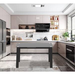 Tileon Clear Tempered Glass Kitchen Utility Table with Wood Like Metal ...