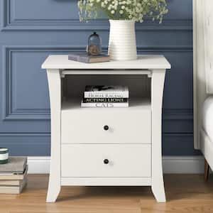 2-Drawer White Pine Wood Multi-Functional Storage Nightstand w/Open Cabinet (25.2 in. H x 24 in. W x 15.7 in. D)
