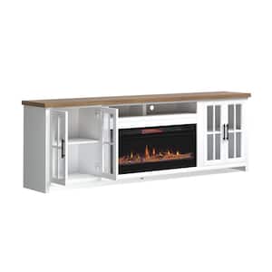 97 in. Fully Assembled White and Brown TV Stand with Electric Fireplace, Fits TV's up to 85 in.