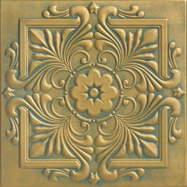 A La Maison Ceilings Victorian 1.6 ft. x 1.6 ft. Glue Up Foam Ceiling Tile in Green Gold Patina