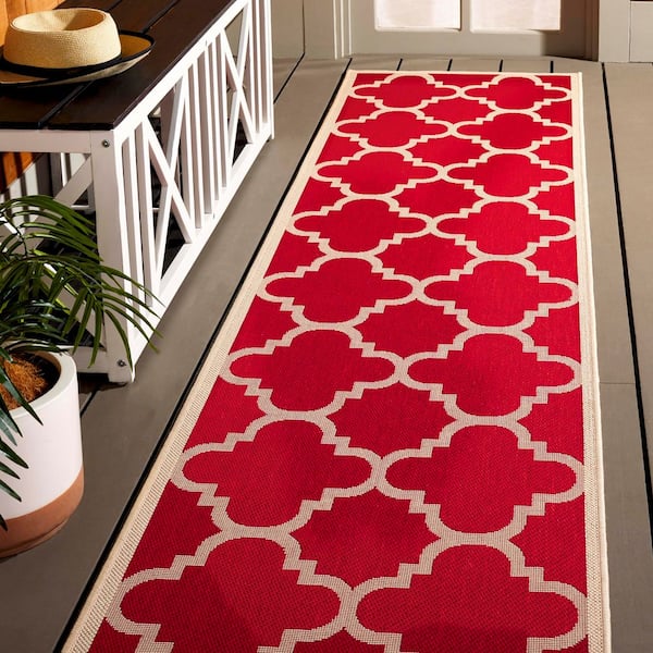 Courtyard Red 2 ft. x 10 ft. Geometric Indoor/Outdoor Patio  Runner Rug