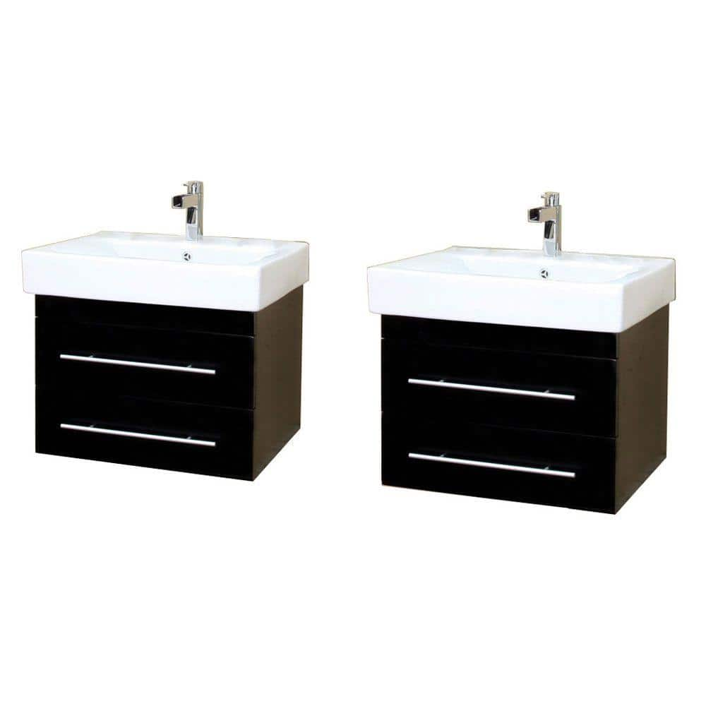 Bellaterra Home Lyon D 49 in. W Double Vanity in Black with Porcelain Vanity Top in White