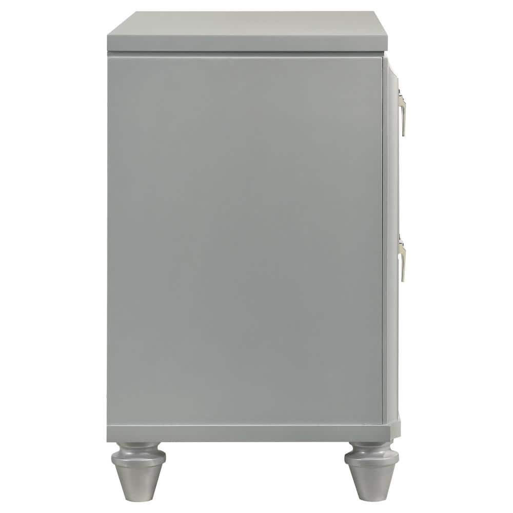 Glam Silver 2-Drawer Nightstand with Jeweled Pulls