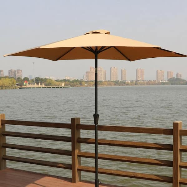 AUTMOON 9 ft. Patio Market Umbrella With Carry Bag, Taupe
