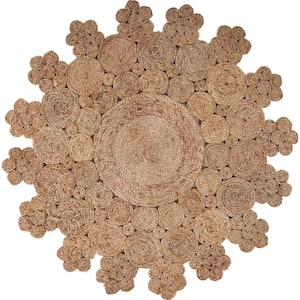 Snowflake Beige 4 ft. x 4 ft. Concentric Boutique Floral Round Organic Jute Area Rug