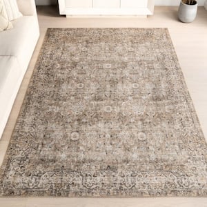 Hillstone Dark Beige 5 ft. x 8 ft. Traditional Vintage Medallion Area Rug