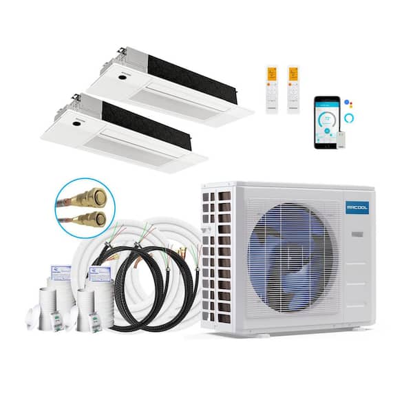 DIY 5thGen 27,000 BTU 2.25 Ton 2 Zone 23 SEER2 Ductless Mini SplitAC and HeatPump-12K, 18K Cassettes and 50,50 ft. Lines