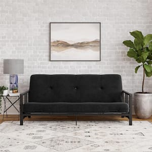 Harlow 6 in. Black Full Metal Arm Futon with Thermobonded High-Density Polyester Fill Futon Mattress