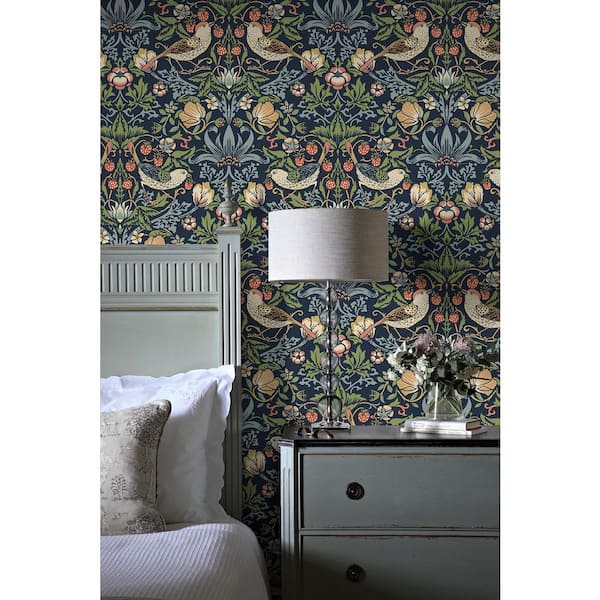 30.75 sq. ft. Midnight Blue Aves Garden Vinyl Peel and Stick Wallpaper Roll