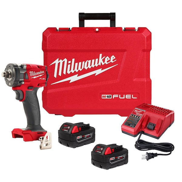 M18 FUEL 18V Lithium-Ion Brushless Cordless 1/2 in. Compact Impact Wrench with Friction Ring Kit, Resistant Batteries