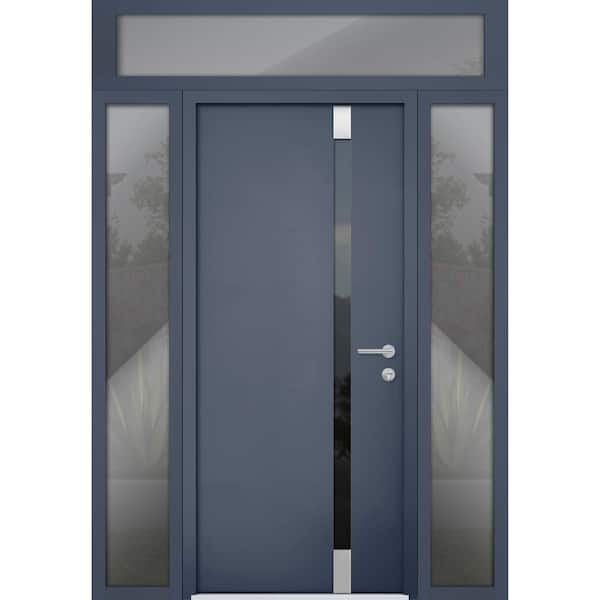 VDOMDOORS 6777 64 in. x 96 in. Left-Hand/Inswing Tinted Glass Gray Graphite Steel Prehung Front Door with Hardware
