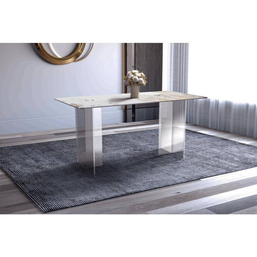 Kova Modern White Grey Sintered Stone 55.11 in. Trestle Dining Table Seats 4 price history on PriceWatchPro