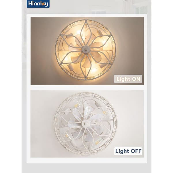 20 in. Indoor White Gold Flush Mount Caged Ceiling Fan with Light Kit and Remote Control