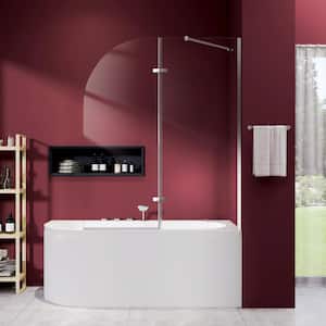 48 in. W x 58 in. H Semi-Frameless Foldable Pivot Bathtub Door for Shower Polished Chrome 1/4 in. Clear Glass