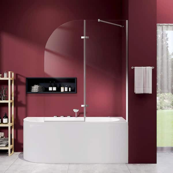 Zeafive 48 in. W x 58 in. H Frameless Pivot Hinged Tub Door for Shower in Chrome with Clear Glass Foldable Swing Bathtub Screen