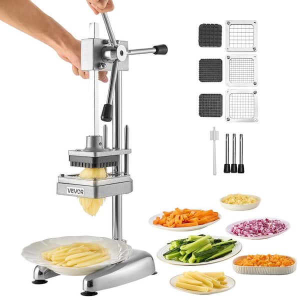 Commercial French Fry Cutter, Stainless Steel Vegetable and Fruit Chopper with 3 Interchangeable Blades