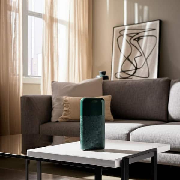 12 in. Forest Green Stoneware Sware Grooved Decorative Vase