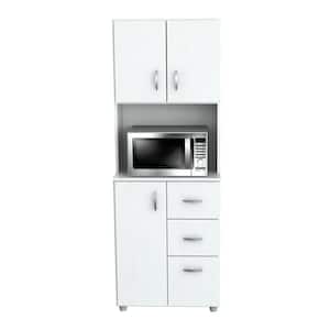 23.62x15.35x66.14 in. Microwave Storage Utility Cabinet in Laricina White