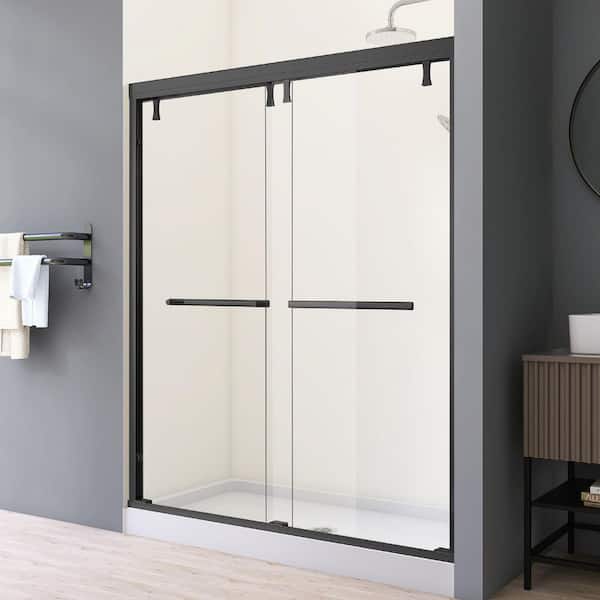 60 in. W x 76 in. H Sliding framed Shower Door in Matte Black Finish with 0.31 in. Thickness Tempered Clear Glass