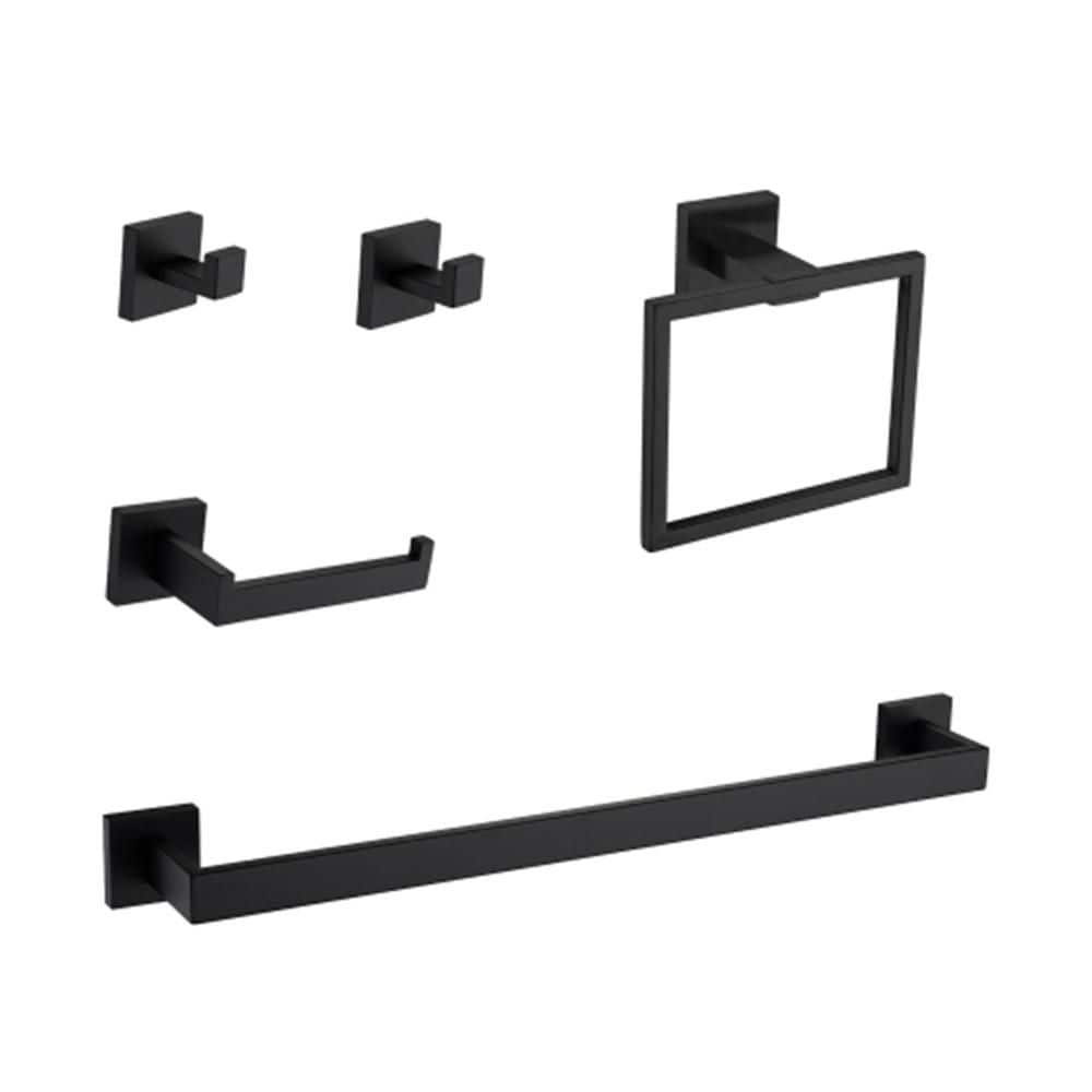 5-Piece Bathroom Hardware Set with Towel Bar, Ring, Hook, Holder and Paper 