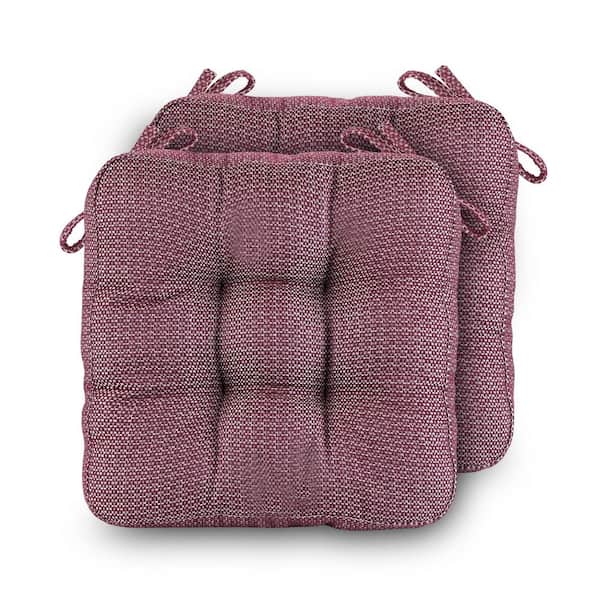 Zeus & Ruta 16.5 in. x 16.5 in. 2-Piece Square Outdoor Dining Chair Cushion with Ties in Red