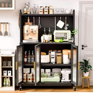 Dark Gray 56 in. H Metal Pantry Organizer with Doors and Swivel Wheels