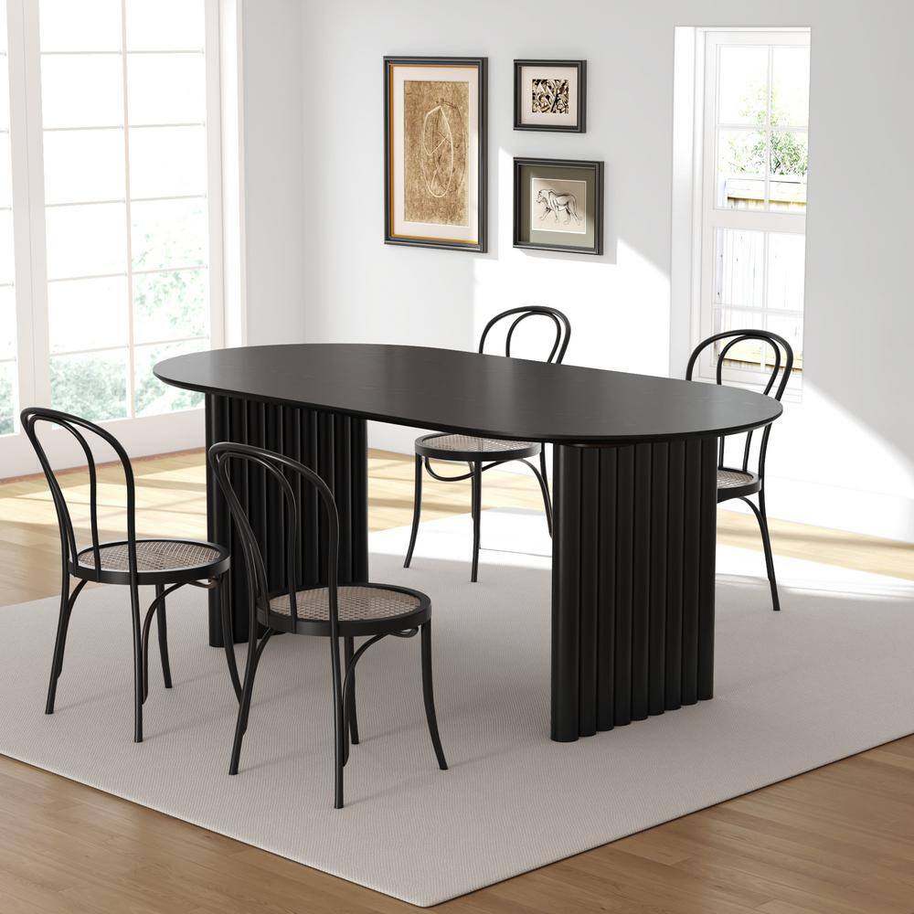 Oval Black Solid Wood 67 in. Kitchen Tables Double Pedestal Dining Table Seats 6