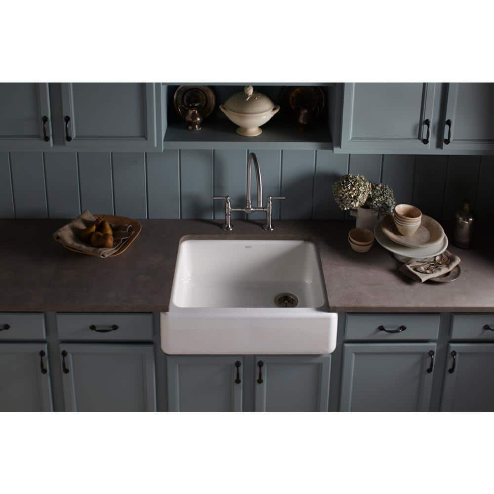 White 30-Inch Cast Iron Farmhouse Single Bowl Kitchen Sink