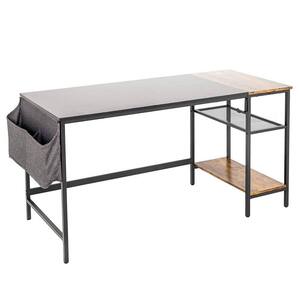 23.5 in. Width Wood Grain Stitching Rectangular Black Computer Office Desk with Side Storage Bag