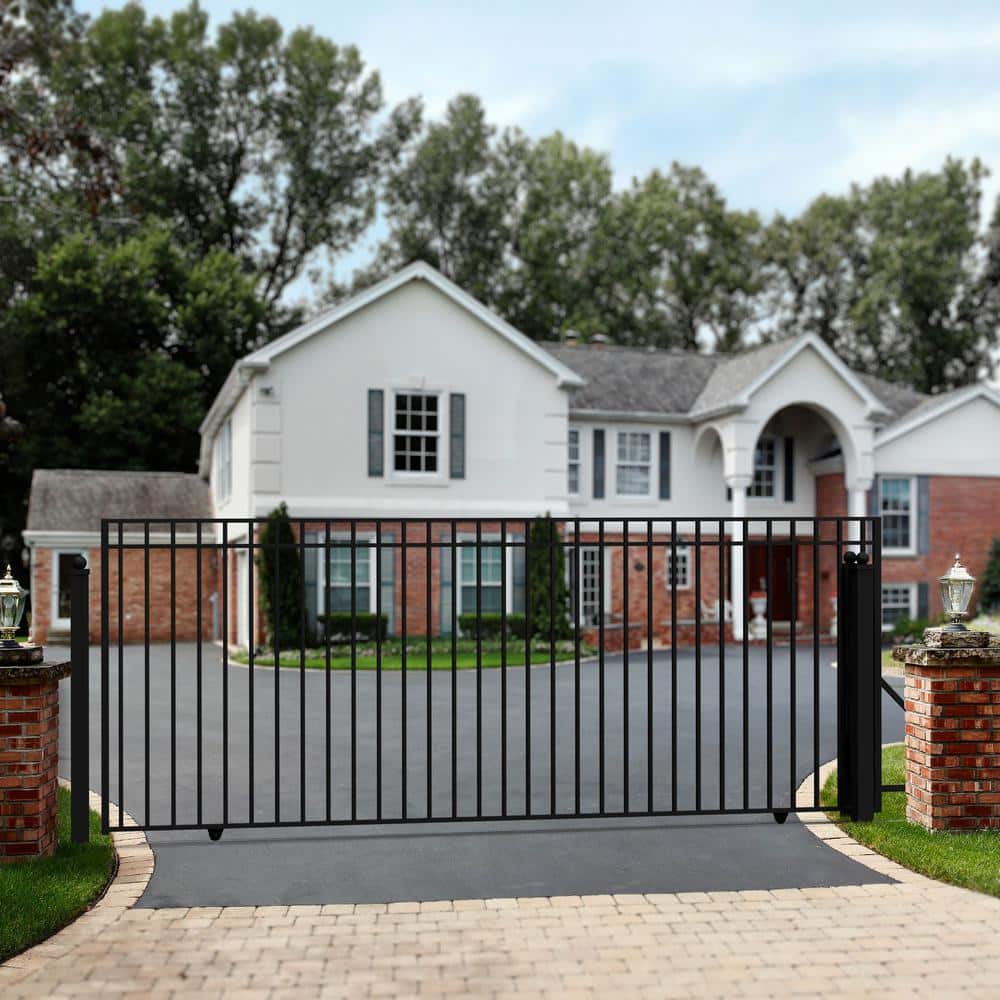 Madrid Black Steel Sliding Driveway Gate with Arched Top