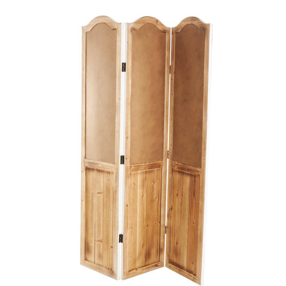 Beige and White Fir Wood Triple Panel Folding Privacy Screen