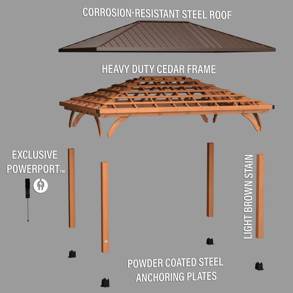Barrington 16x12 Cedar Wood and Steel Roof Gazebo