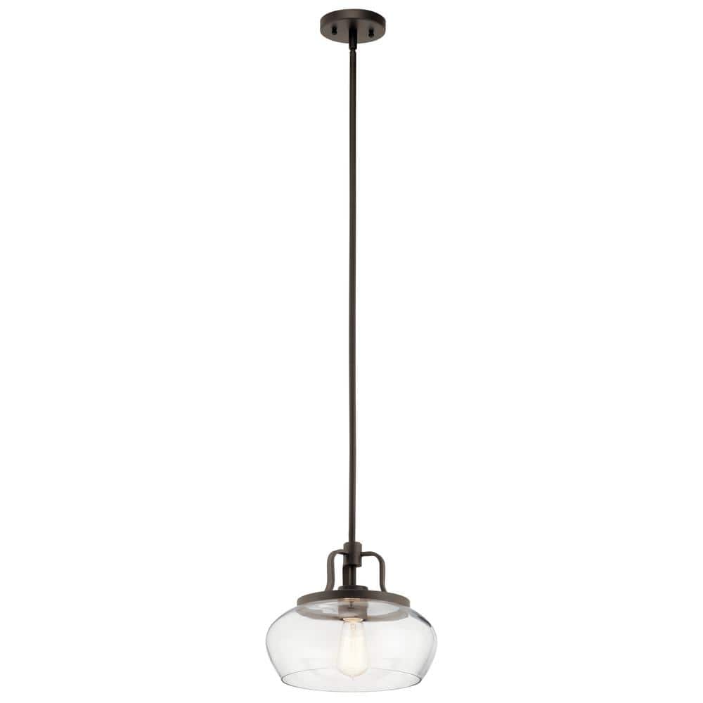 Pewter Finish Clear Glass Bowl Pendant Light - Modern 12" Ceiling Fixture