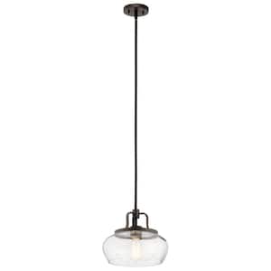 Davenport 1-Light Olde Bronze Transitional Shaded Kitchen Convertible Pendant Hanging Light to Semi-Flush