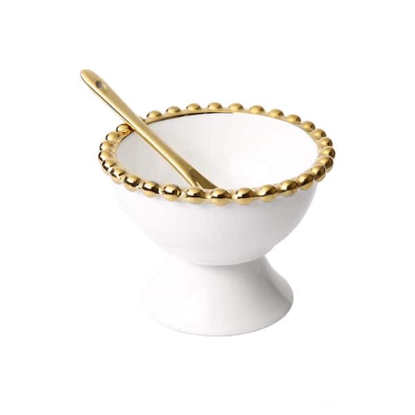 C T Classic Touch Porcelain White Dessert Cups with Gold Beaded Design