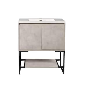 24 in. W Freestanding Bath Vanity in Grey with Glossy White Top Integrated Sink, No Assembly Needed