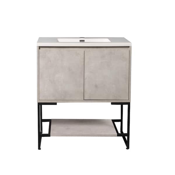 ANGELES HOME 30 in. W Freestanding Bath Vanity in Gray with Glossy White Top Integrated Sink