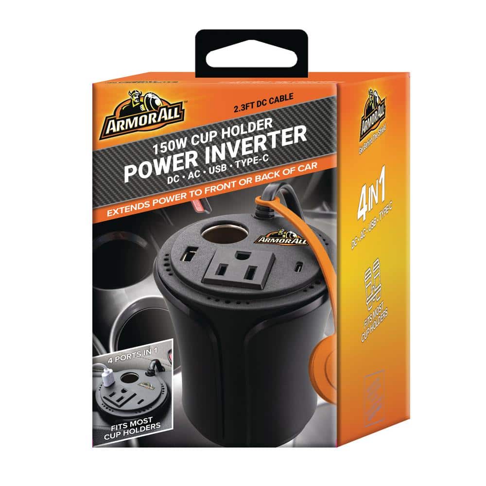 150W Cup Holder Power Inverter, DC AC USB Type-C, Extend Power to Back of C