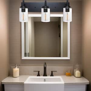 23.6 in. W 3-Light Bathroom Vanity Light Black Wall Sconce Lighting with Glass Shade for Mirror, No Bulbs (A)