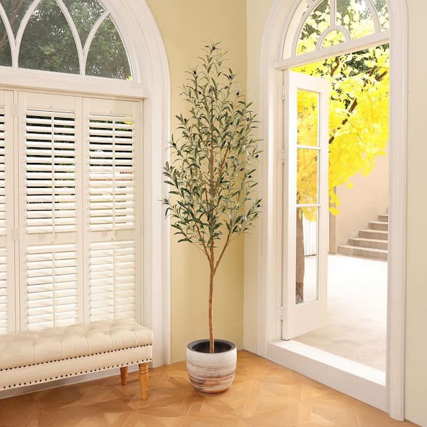DR.Planzen 7 ft. Artificial Olive Tree, Lifelike Fruits and