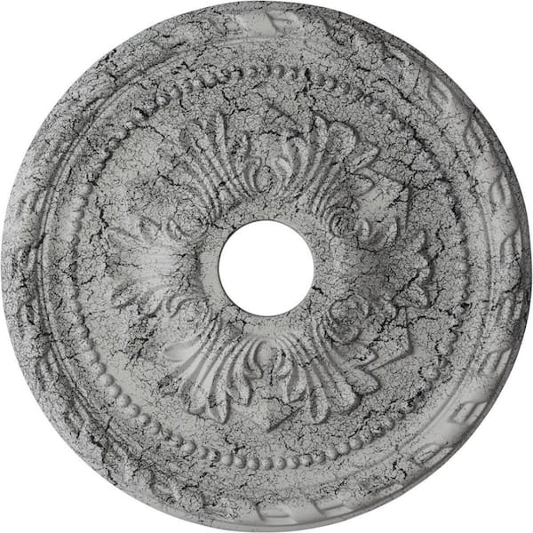 Ekena Millwork 1-5/8 in. x 20-7/8 in. x 20-7/8 in. Polyurethane Palmetto Ceiling Medallion, Ultra Pure White Crackle
