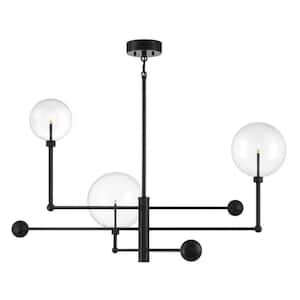 46 in. W x 25 in H 3-Light Oil Rubbed Bronze Chandelier with Clear Orb Glass Shades, LED Light Bulbs and Adjustab
