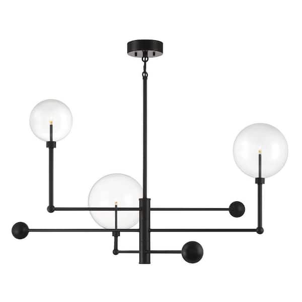 Savoy House 46 in. W x 25 in H 3-Light Oil Rubbed Bronze Chandelier with Clear Orb Glass Shades, LED Light Bulbs and Adjustable Arms