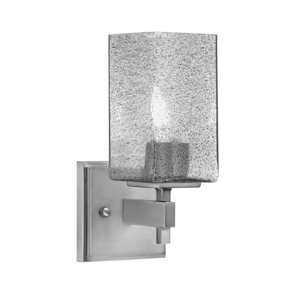 Unbranded Bridgewater 1 Light Graphite Wall Sconce with 3.5 in. Square Smoke Bubble Glass Shade, No Bulbs Included